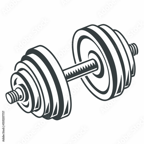 Isolated graphic style dumbbell for fitness and strength training gym equipment