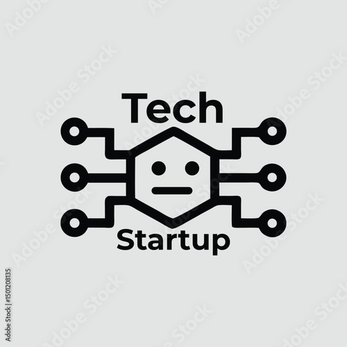 Tech Startup Logo Design Circuit Board Hexagon Robot Face