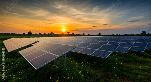 Solar Power at Sunset: Renewable Energy Innovation for a Sustainable Future with Photovoltaic Technology and Clean Electricity Generation