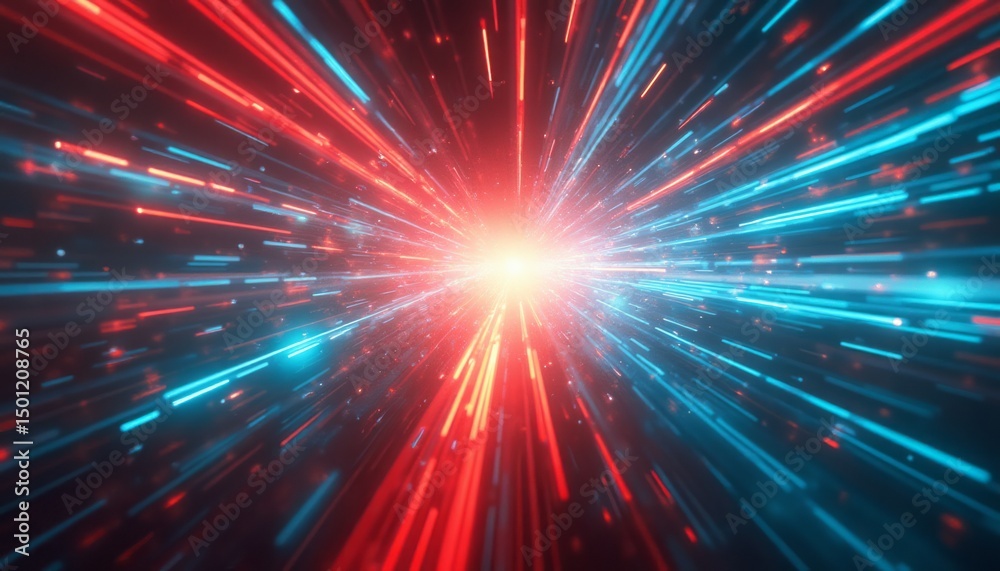 Obraz premium Dynamic burst of red and blue light rays