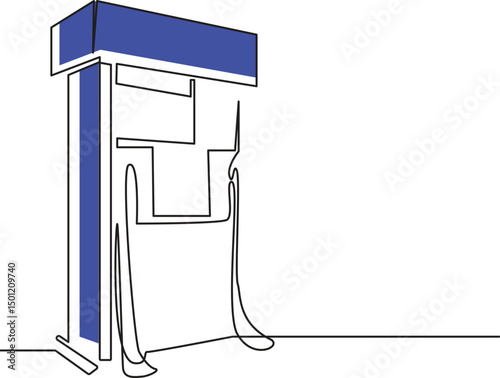 Single one line drawing Gas fuel station. Gas station concept, One line draw design graphic vector illustration.