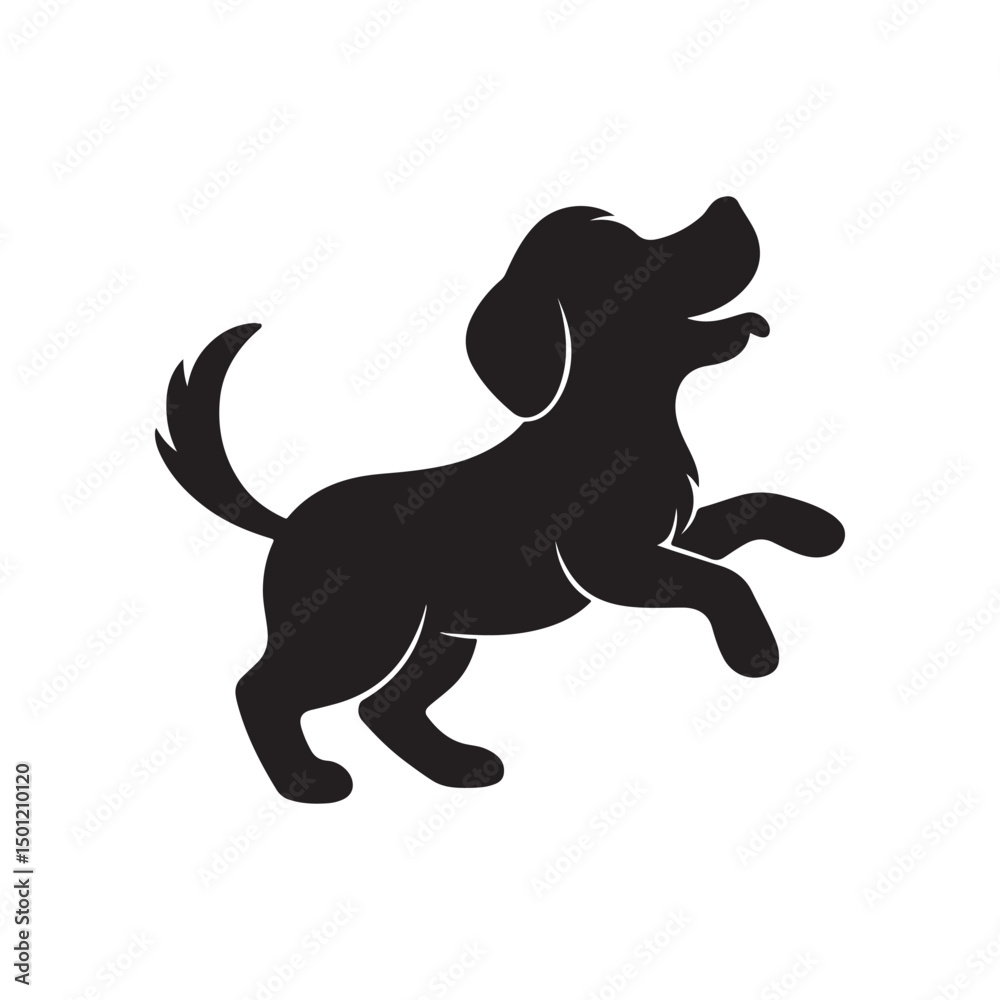 Naklejka premium a vector silhouette of a cute dog playing.