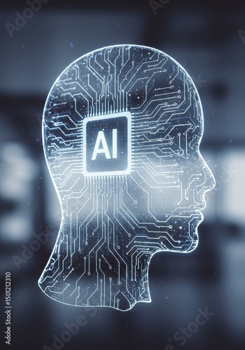 Digital Circuit Head Profile Depicting AI Artificial Intelligence Modern Concept Photo