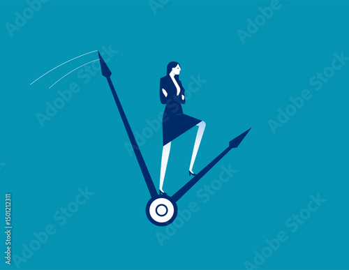 Time. Businessman standing on the minute hand of a clock