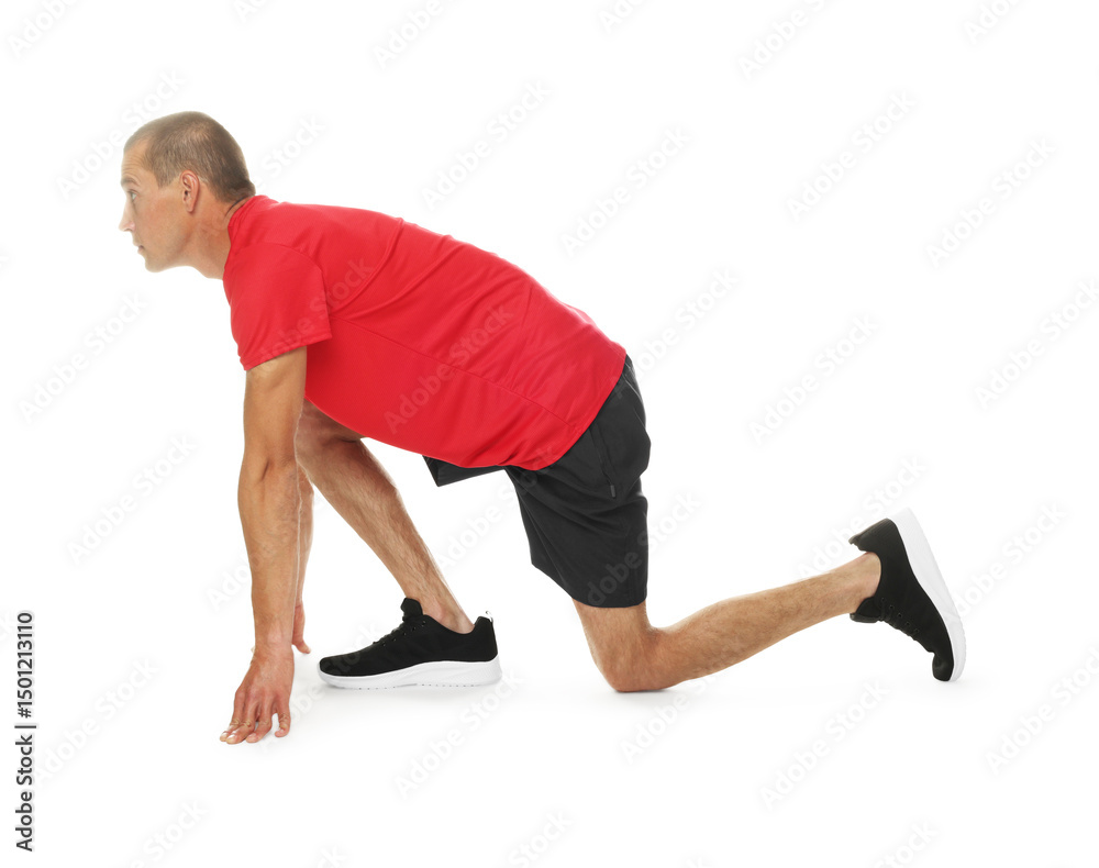 Obraz premium Runner in starting position on white background