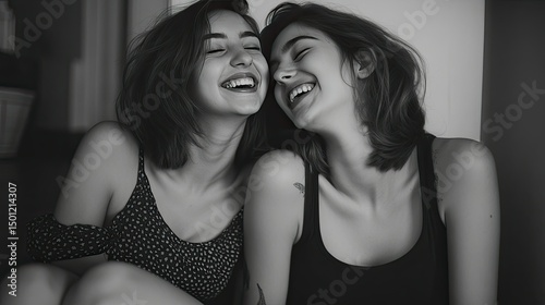 Two women are sitting on yoga mats, smiling and enjoying each other's company.