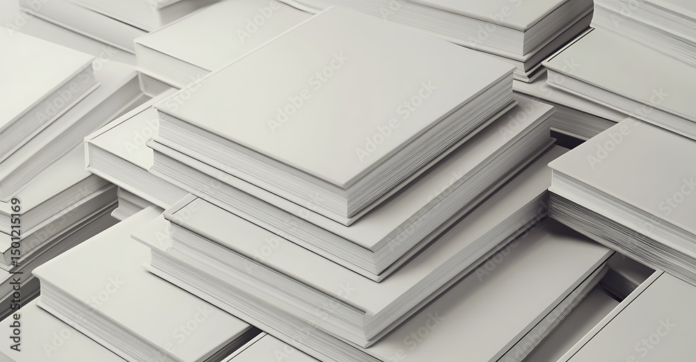 Obraz premium Mockup of stacked blank white books in minimalist textured layout
