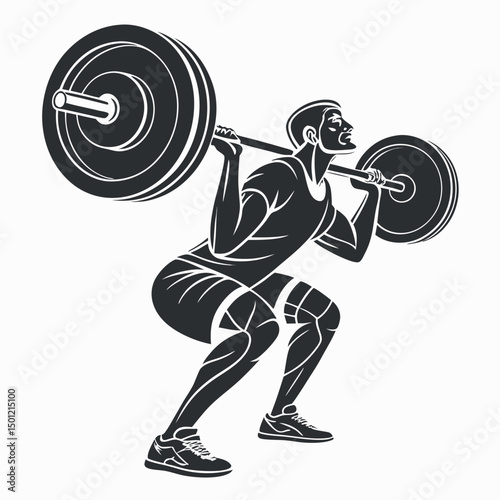 Vector illustration of a weightlifter performing a barbell squat exercise
