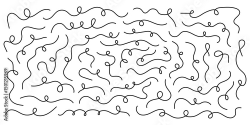 Collection of squiggly loopy line, thread vector illustration