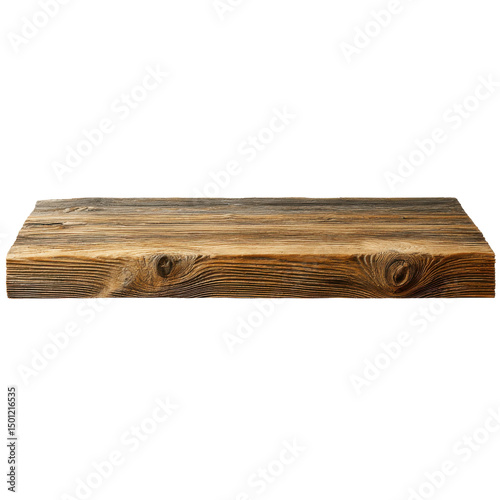 Rustic wood shelf stage isolated on transparent background