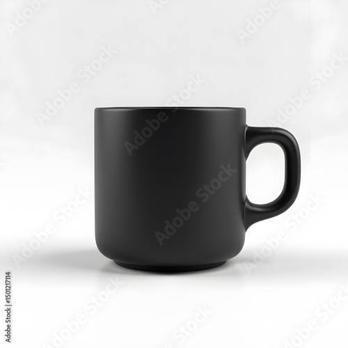 Simple Matte Black Ceramic Coffee or Tea Mug Mockup Isolated on Clean White Background, Front View.