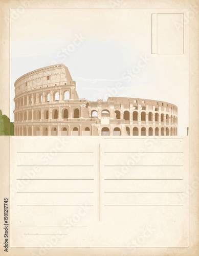 A breathtaking illustration captures the majestic colosseum bathed in warm evening light.