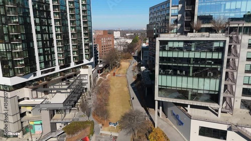 Aerial shot of Atlanta's Beltline and Ponce in the winter.