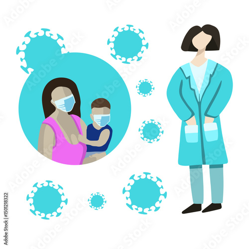 Vector isolated illustration of a pediatrician doctor's appointment. Treatment of children.