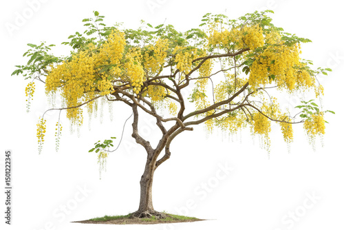 Golden Shower Tree Showcasing Bright Yellow Flowers on Transparent Background  ,ai generated