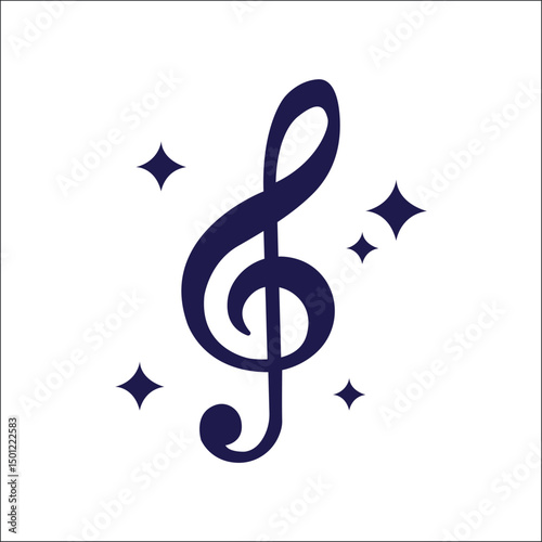 Treble clef music symbol icon with sparkles isolated on transparent background. Ideal for classical music, sound recording logo, instrumental branding, concert visuals, and song design.