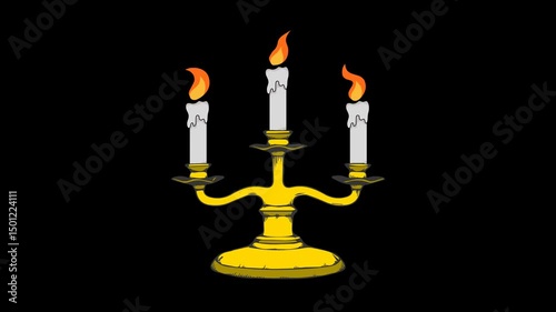 triple church candle in flame with transparent background.