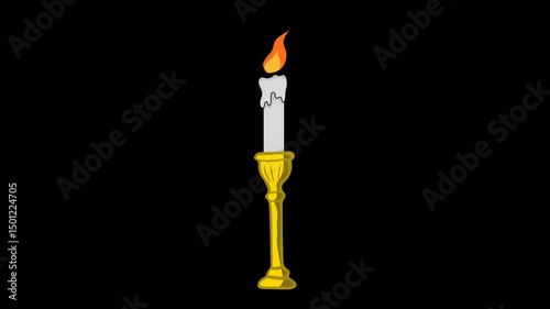 single church candle in flame with transparent background
