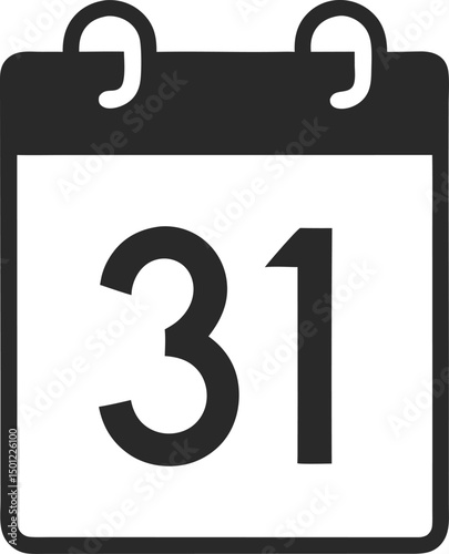 Simple monochrome calendar icon highlighting date thirty one for scheduling and reminders