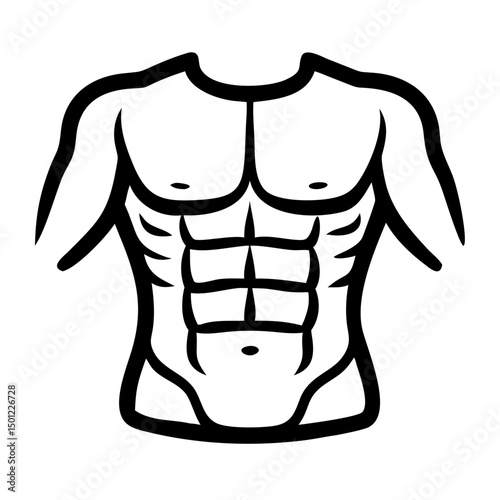 Outline of muscular male torso with defined six-pack abs  