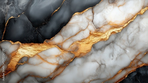 Gold veins streak across dark and light marble