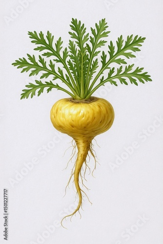 Maca root (Lepidium meyenii) with leaves – isolated illustration