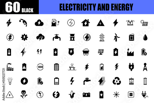 Electricity and energy black icons. electrical energy sign flat icons.