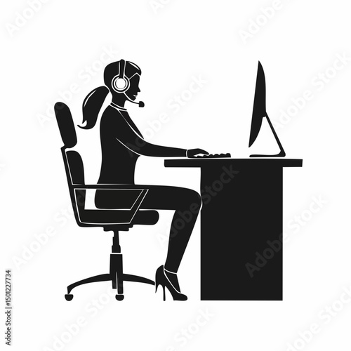 Streamer with Headset and Microphone Silhouette — Flat 2D Minimalist Vector