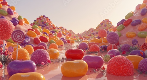 Candy Landscape with Lollipop and Jelly Bean