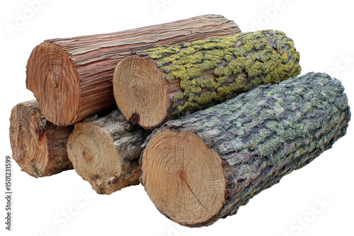 Stack of diverse logs isolated on transparent background