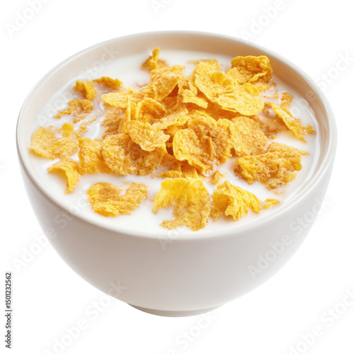 Cornflakes in milk bowl isolated on transparent background