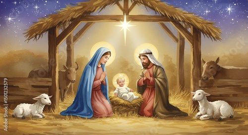 Nativity Scene with Mary, Joseph, and Baby Jesus