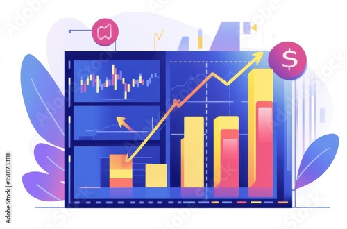 Vector financial dashboard showing bullish stock market