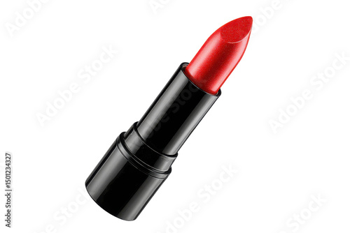 Red lipstick, black tube isolated on transparent background
