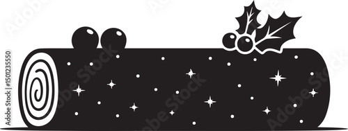 Simple Black Yule Log Cake Icon for Christmas