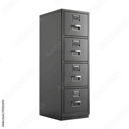 Gray filing cabinet stack isolated on transparent background