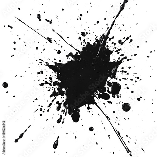 Abstract black ink splash isolated on transparent background