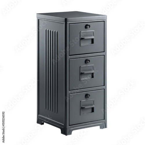 Steel filing cabinet stack isolated on transparent background