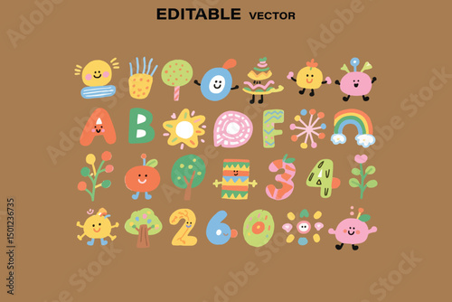 Cute Cartoon Alphabet Numbers and Characters for Kids