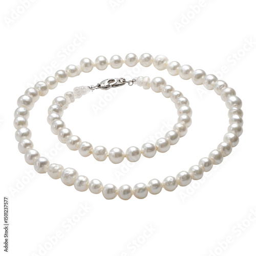 Pearl necklace on black isolated on transparent background