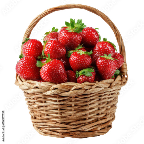 Strawberries in a basket isolated on transparent background