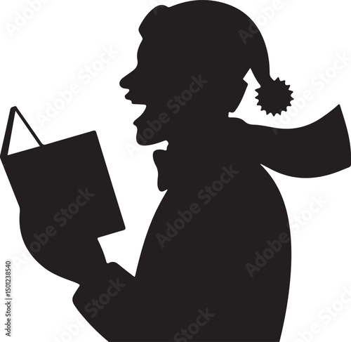 Silhouette of Man in Santa Hat Singing Christmas Carol