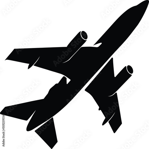 A sleek silhouette of an airplane, symbolizing travel and adventure. This design is perfect for travel-themed projects, aviation-related materials