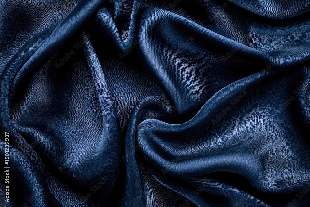 Fototapeta premium Intricate folds of deep navy blue satin fabric.