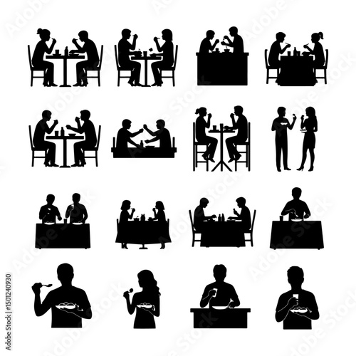 Architectural Drawings Eating people silhouette vector illustration, top view, human person Minimal style hand drawn. Sections, Elevations, Floor Plans 01