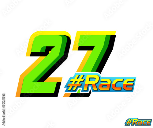 Racing number effect design no 27 with text race, green color vector automotive