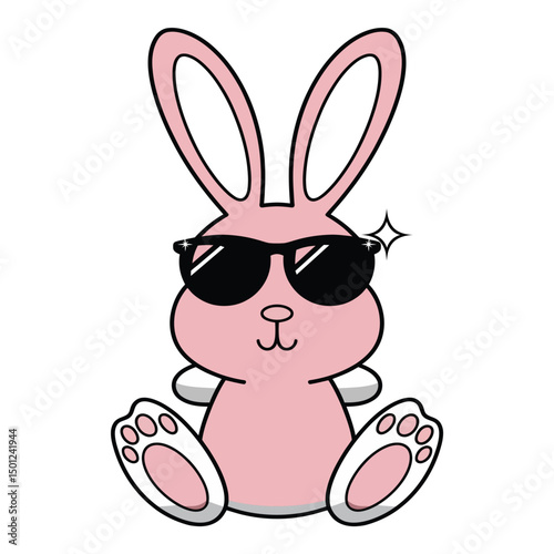A playful illustration of a cute bunny wearing sunglasses, exuding a fun and trendy vibe. This design is perfect for children's products, Easter themes, or any project that celebrates joy and cuteness