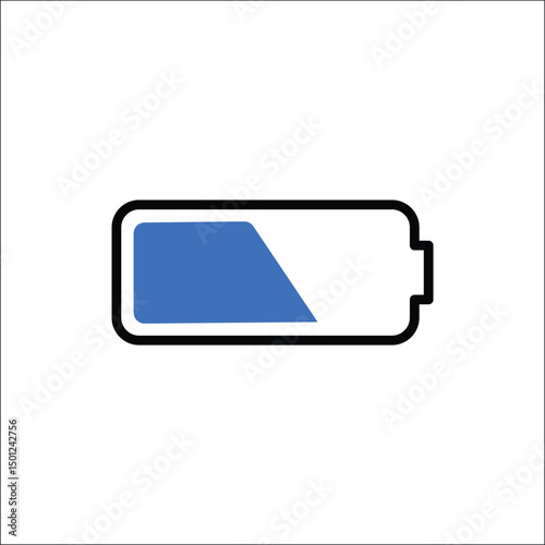  Battery icon showing low charge level symbolizing energy depletion, power status, and device warning, designed with simple modern style and blue fill on white background for UI and tech graphics.