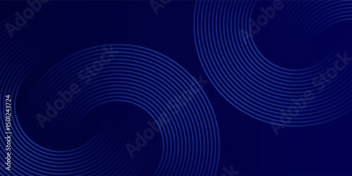 Abstract glowing circle lines on dark blue background. Geometric stripe line art design. Modern shiny blue lines. Futuristic technology concept. Suit modern