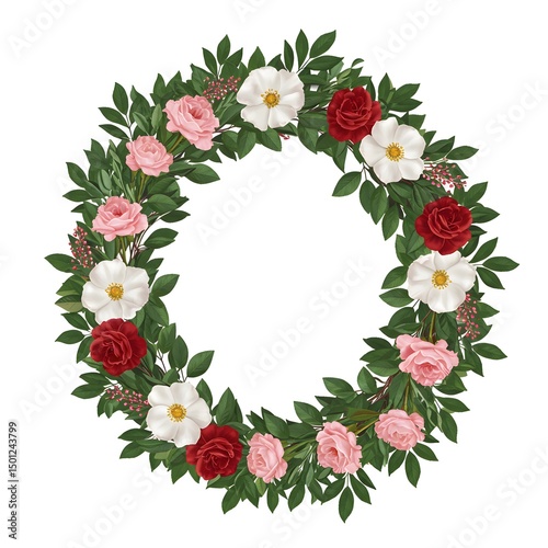 Floral Wreath with Roses and Leaves